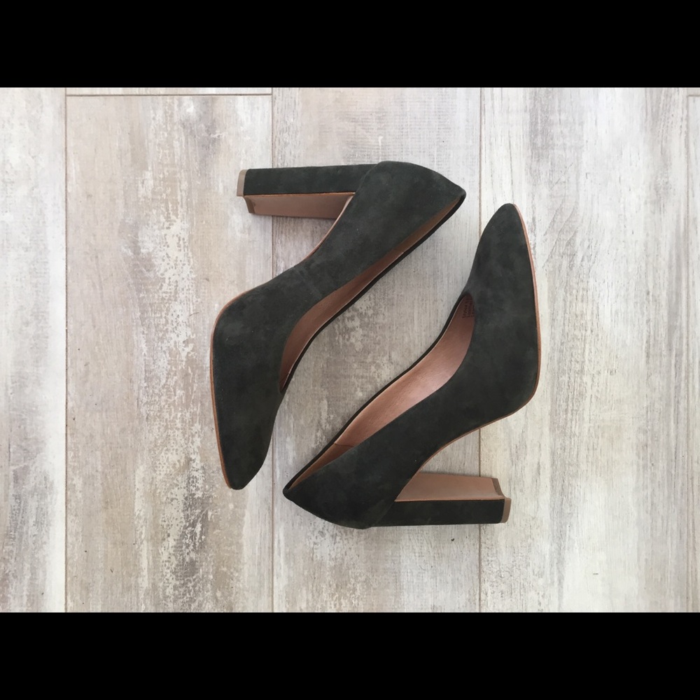 Madewell Hanna block heels, Brunswick green suede